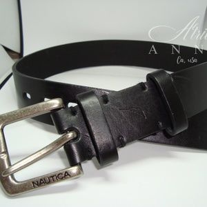 Nautica Black Leather Short/Kids Belt Brass Buckle